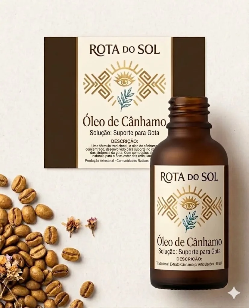 Frasco âmbar e caixa do Óleo de Cânhamo sobre grãos de café e flores secas